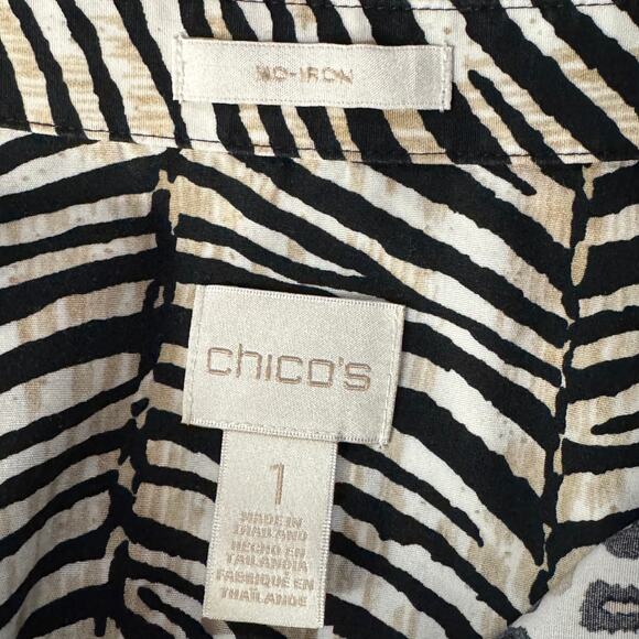 Chico’s SZ 1 (Medium) Top Leopard Zebra Print Button-Up 3/4 Sleeves Hi-Low Hem - Picture 7 of 10
